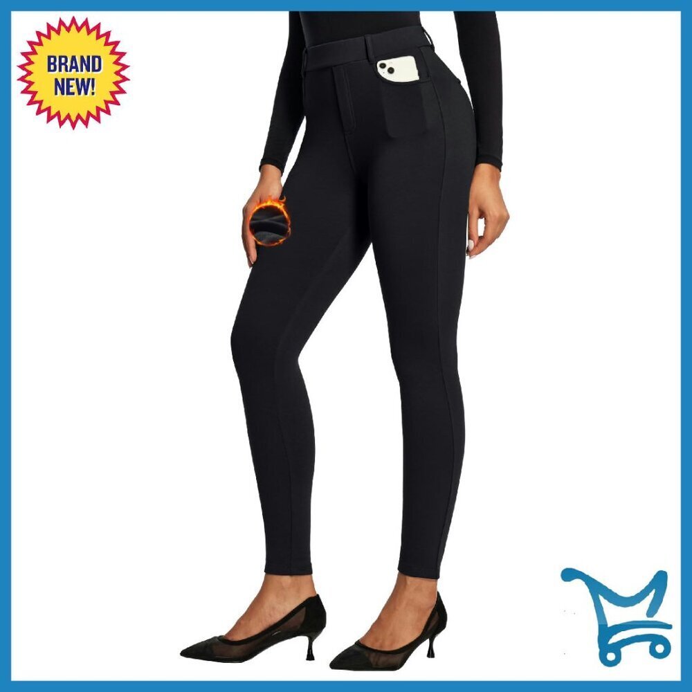 Fleece Lined Thermal Leggings High Waisted Stretchy Work Pants Women
